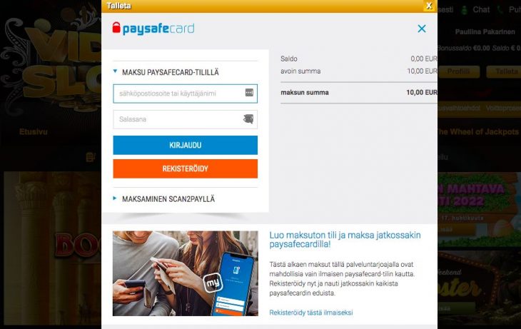 PaysafeCard talletus ilman pankkitunnuksia