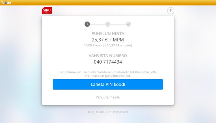 SiruMobile talletus ilman pankkitunnuksia