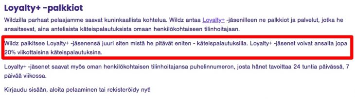 Loyalty ohjelman ehdot Wildz kasinolla