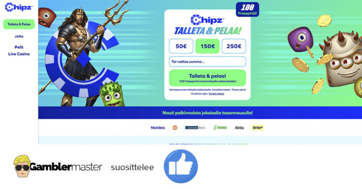 Chipz casino on Gamblermasterin suosittelema nettikasino