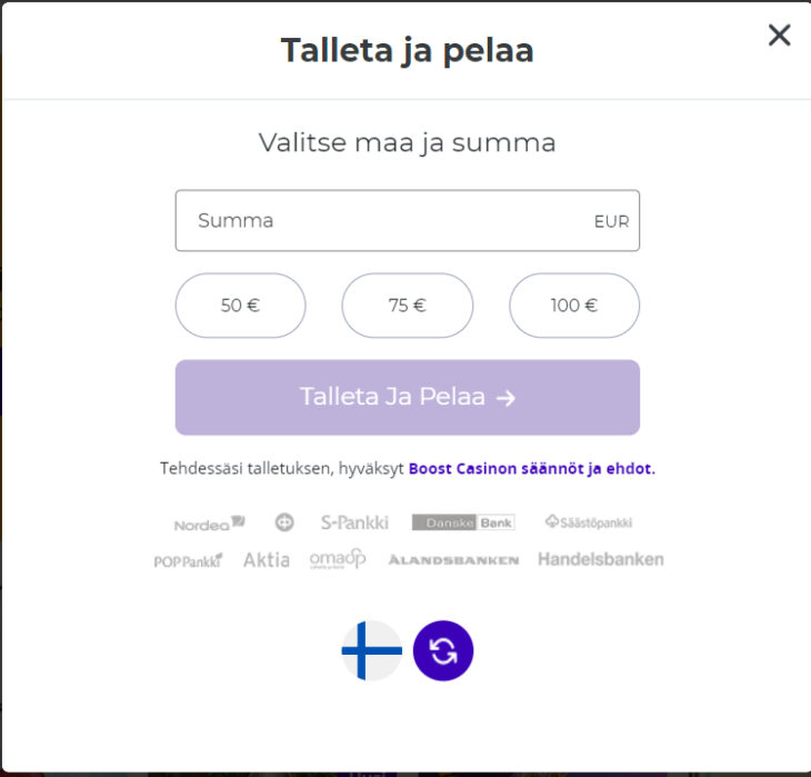 boost casino maksutavat