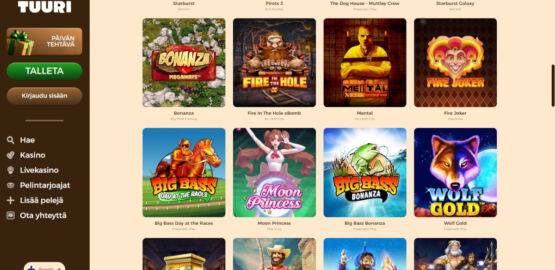 tuuri kasino pelivalikoima