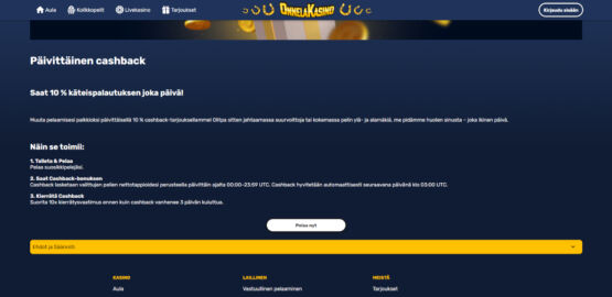 onnela kasino käteispalautus
