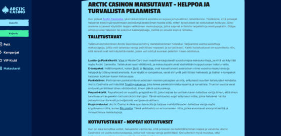 arctic casino maksutavat