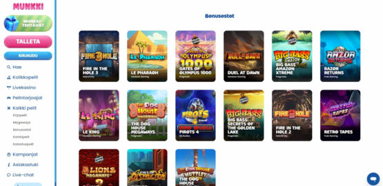 munkki kasino pelivalikoima